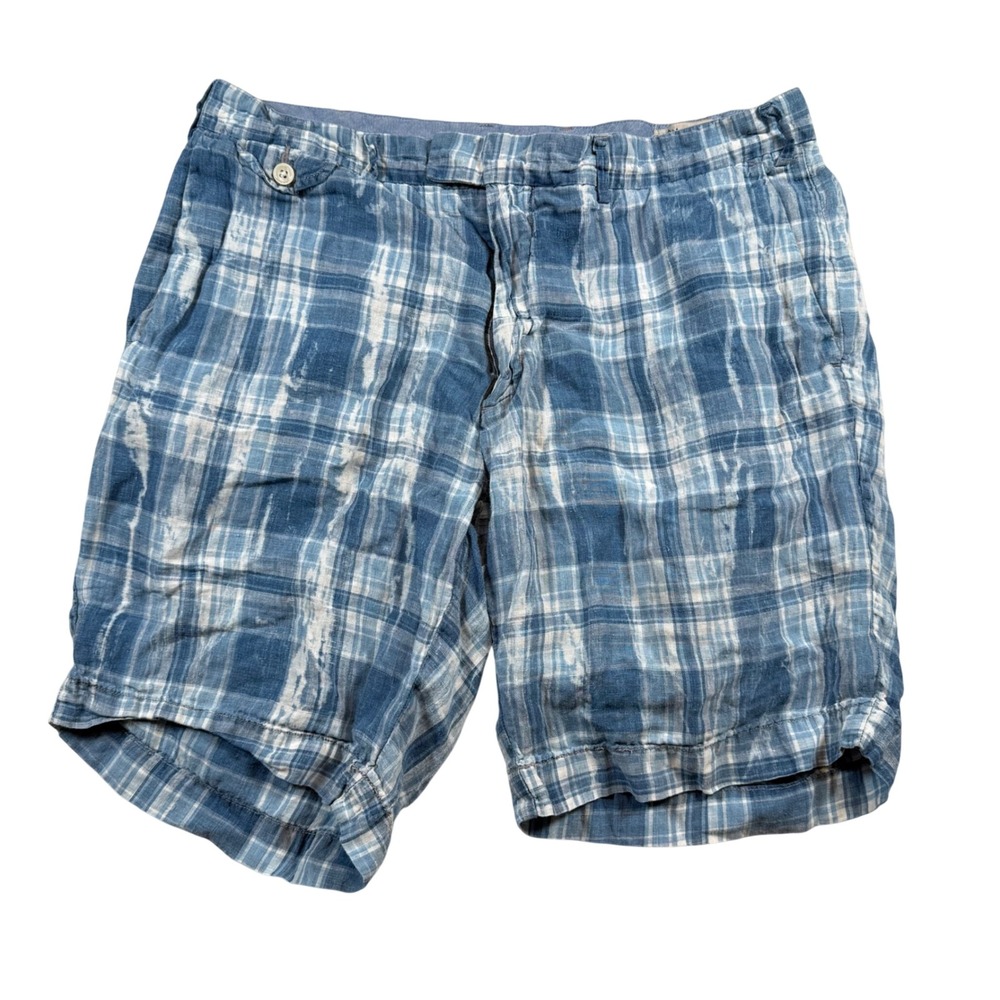 Polo Ralph Lauren Shorts Men 34 Blue Plaid India Madras Linen Classic Fit